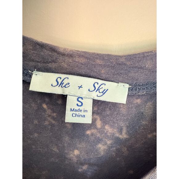 She + Sky Boho Blue Cold Shoulder Mineral Wash Dress - Size Small - Picture 7 of 7